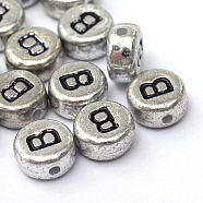 Plated Acrylic Horizontal Hole Letter Beads, Flat Round, Letter.B, 7x4mm, Hole: 1.3mm, about 612pcs/85g(PACR-Q099-03B)