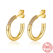 925 Sterling Silver Ring Stud Earrings, Purple Cubic Zirconia Half Hoop Earrings, with S925 Stamp, Real 18K Gold Plated, 20x3mm(JZ8068-4)