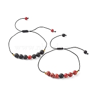 Natural Imperial Jasper(Dyed) Braided Bead Bracelets Set for Girl Women, Aromatherapy Essential Oil Diffuser Natural Lava Rock Beads Bracelets, Red, Inner Diameter: 3/4~4-3/8 inch(1.75~11.05cm), 2pcs/set(BJEW-JB06866-02)