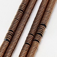 Electroplate Non-magnetic Synthetic Hematite Beads Strands, Heishi Beads, Flat Round/Disc, Grade A, Copper Plated, 3x1mm, Hole: 1mm, about 400pcs/strand, 16 inch(X-G-J164A-3mm-01)