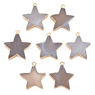Natural Agate Pendants, with Light Gold Plated Iron Findings, Star, Dyed & Heated, Gray, 29~34x25~31x4~6.5mm, Hole: 2mm(G-N326-129C)