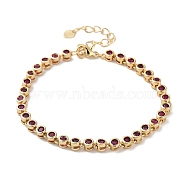 Rack Plating Brass Pave Cubic Zirconia Flat Round Link Bracelets for Women, Real 18K Gold Plated, Cadmium Free & Lead Free, Long-Lasting Plated, Medium Violet Red, 7-1/4x1/8 inch(18.3x0.4cm)(BJEW-R317-05G)