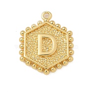 Brass Pendants, Hexagon Letter Charms, Letter D, 20x16x2.5mm, Hole: 1.5mm(KK-B126-01G-D)