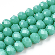 Opaque Solid Color Imitation Jade Glass Beads Strands, Faceted, Rondelle, Light Sea Green, 4x3mm, Hole: 0.4mm, about 113~115pcs/strand, 41~41.5cm(EGLA-A044-P4mm-D31)