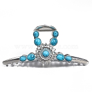 Synthetic Turquoise Claw Hair Clips, Alloy Hair Accessories for Women & Girls, Platinum, 115mm(PW-WGD274A-01)