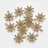 Tibetan Style Alloy Pendants, Ship's Wheel, Cadmium Free & Nickel Free & Lead Free, Antique Golden, 23x19x3.5mm, Hole: 2mm(TIBEP-A122979-AG-FF)