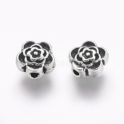 Tibetan Style Alloy Beads, Lead Free & Cadmium Free & Nickel Free, Flower, Great for Mother's Day Gifts making, Antique Silver, 7x4mm, Hole: 1mm(LF0590Y-NF)