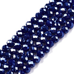 Electroplate Glass Beads Strands, Pearl Luster Plated, Faceted, Rondelle, Dark Blue, 3.5~3.8x3mm, Hole: 0.4mm, about 113~115pcs/strand, 32.5~33cm(EGLA-A044-P3mm-A07)