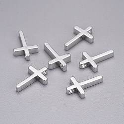Brass Tiny Cross Charms, Platinum, 13x8.5x2.5mm, Hole: 1.4mm(KK-L189-05P)
