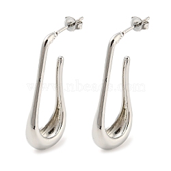 Rack Plating Brass Teardrop Stud Earrings, Half Hoop Earrings, Long-Lasting Plated, Cadmium Free & Lead Free, Platinum, 35.5x6.5mm(EJEW-P242-04P)