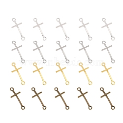 CHGCRAFT 40pcs 4 colors Alloy Connector Charms, Cadmium Free & Lead Free, Religion, Sideways Cross Charms, Mixed Color, 39x17x2mm, 10pcs/color(FIND-CA0007-50)