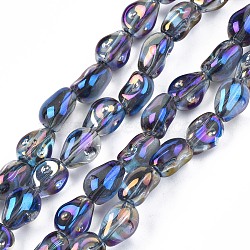 Electroplate Transparent Glass Beads Strands, AB Color Plated, Snake, Medium Blue, 8.5~9.5x7x6mm, Hole: 1mm, about 100pcs/strand, 33.86inch~34.65 inch(86~88cm)(EGLA-N006-028-A01)