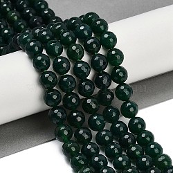 Natural Green Onyx Agate(Dyed & Heated) Beads Strands, Faceted, Round, 10mm, Hole: 1.2mm, about 38pcs/strand, 14.76''~14.96''(37.5~38cm)(G-R009-A01-01)