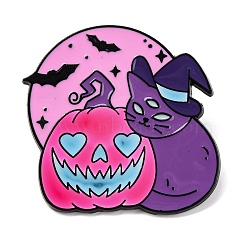 Halloween Pumpkin Luminous Enamel Pins, Alloy Brooch for Backpack Clothes, Cat Shape, 33x34x1mm(JEWB-P043-01D)