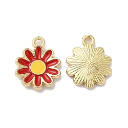 Alloy Enamel Charms, Golden, Daisy Charm, Red, 14x11.5x2.5mm, Hole: 1.4mm(ENAM-D046-16G-01)