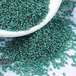 MIYUKI Round Rocailles Beads, Japanese Seed Beads, (RR1017) Silverlined Emerald AB, 11/0, 2x1.3mm, Hole: 0.8mm, about 5500pcs/50g(SEED-X0054-RR1017)
