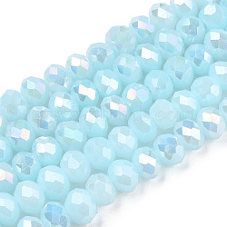 Electroplate Glass Beads Strands, Opaque Solid Color, AB Color Plated, Faceted, Rondelle, Light Cyan, 4x3mm, Hole: 0.4mm, about 123~127pcs/strand, 16.5~16.9 inch(42~43cm)(EGLA-A034-P4mm-B24)
