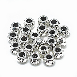 Thailand 925 Sterling Silver European Beads, Large Hole Beads, Rondelle with Longevity Pattern, Antique Silver, 8x6mm, Hole: 4mm(STER-T002-42AS)