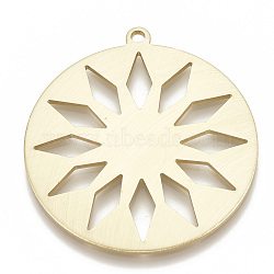 Aluminium Big Pendants, Laser Cut Big Pendants, Flat Round with Sun, Gold, 64x59x2mm, Hole: 3mm(ALUM-N001-01)