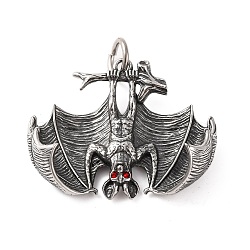 316 Surgical Stainless Steel Pendants, with Rhinestone and Jump Ring, Bat Charm, Antique Silver, 33.5x41.5x6.5mm, Hole: 6.5mm(STAS-Z073-11AS)