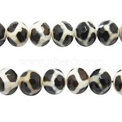 Tibetan Style Turtle Back Pattern dZi Beads, Natural Agate, Giraffe Skin Agate, Dyed, Faceted Round, 6mm, Hole: 1mm, about 62pcs/strand, 15 inch(G-H1454-1A)