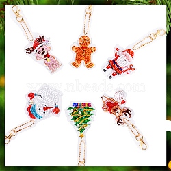 Christmas Theme DIY Diamond Painting Keychain Kit, Including Acrylic Board, Keychain Clasp, Bead Chain, Resin Rhinestones Bag, Diamond Sticky Pen, Tray Plate and Glue Clay, Mixed Shapes, 100x30mm, 6pcs/set(DRAW-PW0007-07B)