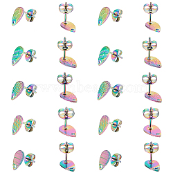 40Pcs 5 Styles Ion Plating(IP) Rainbow Color 304 Stainless Steel Stud Earring Findings, Textured Teardrop, 10x6mm, Pin: 0.7mm, 8pcs/style(STAS-DC0006-88)