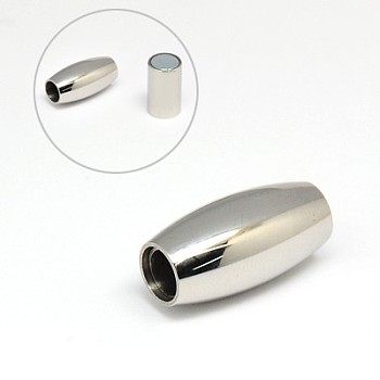 304 Stainless Steel Magnetic Clasps with Glue-in Ends, Barrel, 21x10mm, Hole: 5mm