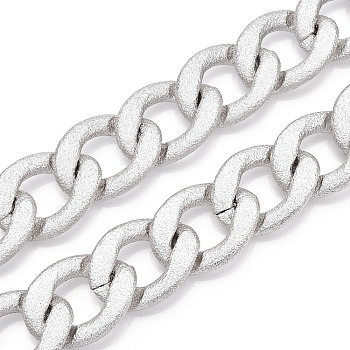 Aluminum Textured Curb Chains, Cuban Link Chains, Unwelded, Platinum, 31.5x23.5x5.5mm