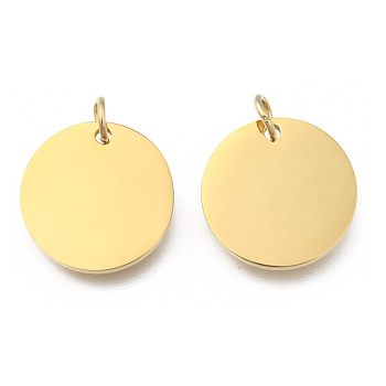 Smooth Surface 304 Stainless Steel Pendants, Flat Round, Stamping Blank Tags, Golden, 16x1.5mm, Hole: 3mm