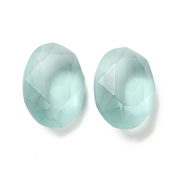 Frosted Glass Rhinestone Cabochons, Faceted, Pointed Back, Egg Shape, Light Azore, 14x10x5.5mm