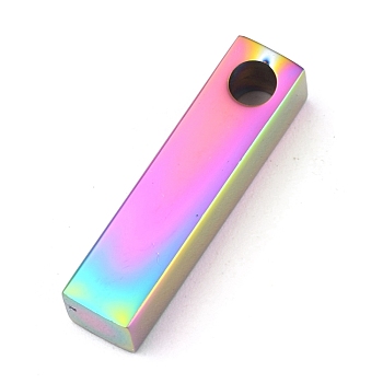 Ion Plating(IP) 304 Stainless Steel Pendants, Rectangle/Bar, Rainbow Color, 20x5x5mm, Hole: 3mm