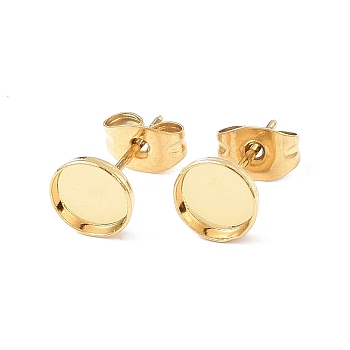 Ion Plating(IP) 304 Stainless Steel Stud Earring Finding, Earring Settings, Flat Round, Real 18K Gold Plated, Tray: 6mm, 7mm, Pin: 0.8mm