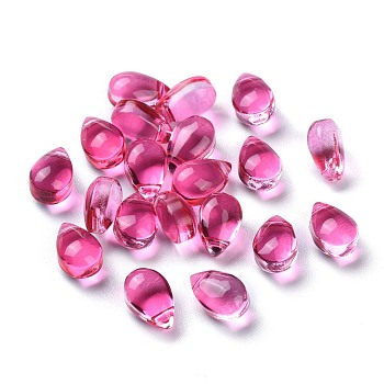 Transparent Glass Beads, Top Drilled Beads, Teardrop, Deep Pink, 9x6x5mm, Hole: 1mm