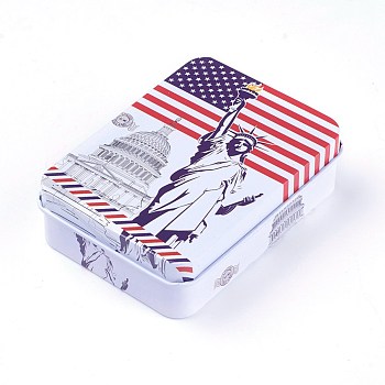 Mini Cute Tinplate Storage Box, Jewelry Box, Candy Box, Rectangle with the Statue of Liberty Pattern, Red, 9.5x6.9x2.6cm