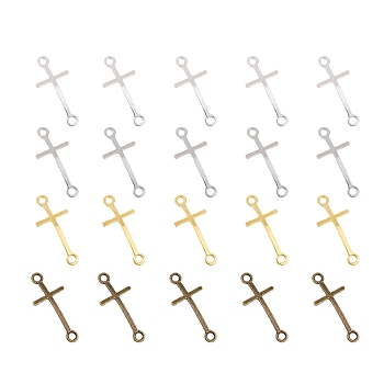 CHGCRAFT 40pcs 4 colors Alloy Connector Charms, Cadmium Free & Lead Free, Religion, Sideways Cross Charms, Mixed Color, 39x17x2mm, 10pcs/color