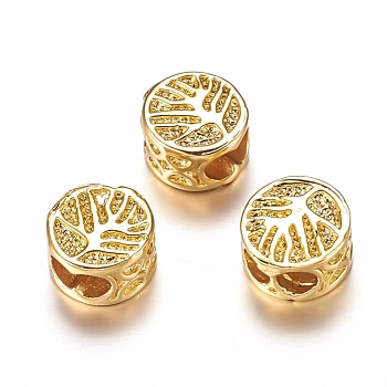 Brass Beads, Flat Round with Tree of Life, Cadmium Free & Lead Free, Golden, 8x5mm, Hole: 3x5mm