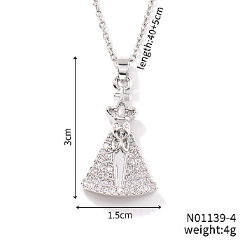 Fashionable Religious Jewelry, Brass Micro Pave Clear Cubic Zirconia Pendant Necklaces for Women, with Cable Chain, Platinum, Clear, 15.75 inch(40cm)