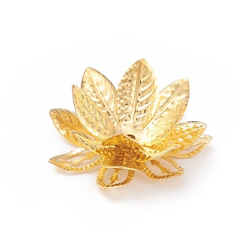 Electroplated Iron Bead Cap, Flower, Multi-Petal, Golden, 28x13mm, Hole: 1mm