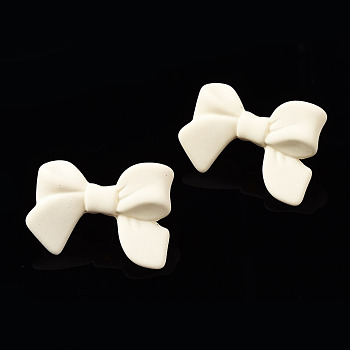 Spray Painted CCB Plastic Bowknot Stud Earring Findings, White, 24x33mm, Hole: 1.2mm, Pin: 0.7mm