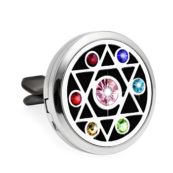 Colorful Rhinestone Aromatherapy Essential Oil Car Diffuser Vent Clips, with Perfume Pads, Chakra Yoga Theme Magnetic Alloy Air Freshener Locket Vent Decorations, Cute Automotive Interior Trim, Star of David Pattern, 30mm