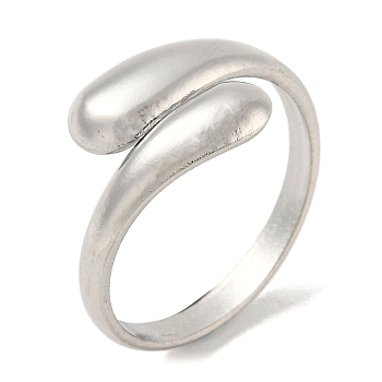 304 Stainless Steel Plain Cuff Ring, Teardrop, Stainless Steel Color, US Size 6 3/4(17.1mm)