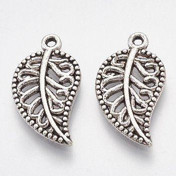 Tibetan Style Alloy Pendants, Cadmium Free & Lead Free, Leaf, Antique Silver, 18.5x10x1.5mm, Hole: 1mm, about 1200pcs/1000g