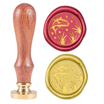 Wax Seal Stamp Set, Sealing Wax Stamp Solid Brass Head,  Wood Handle Retro Brass Stamp Kit Removable, for Envelopes Invitations, Gift Card, Fish Pattern, 83x22mm, Head: 7.5mm, Stamps: 25x14.5mm