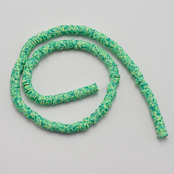 Handmade Polymer Clay Beads Strand. DIY Accessories for Bracklet & Necklace Making, Flat Round, Light Green, 4x1mm, Hole: 1.5mm, about 350pcs/strand, 15.35''(39cm)
