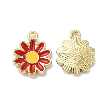 Alloy Enamel Charms, Golden, Daisy Charm, Red, 14x11.5x2.5mm, Hole: 1.4mm