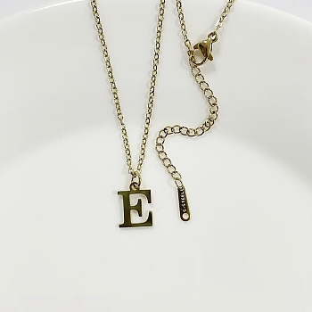 304 Stainless Steel Letter Pendant Necklaces, Lead Free & Nickel Free & Cadmium Free, Letter E, 17.52 inch(44.5cm)~17.72 inch(45cm), Letter: 12.5x9.5mm