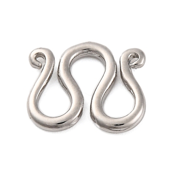 Rack Plating Brass Hook and S-Hook Clasps, Cadmium Free & Lead Free, Long-Lasting Plated, Platinum, 8.5x10x1mm, Hole: 2mm