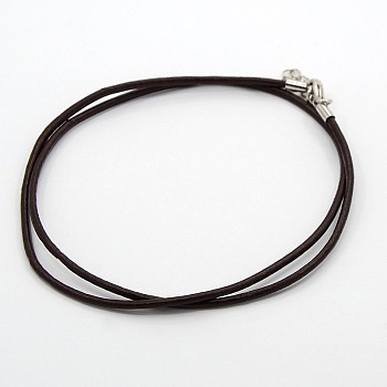 Leather Cord Necklace Making, with Brass Lobster Claw Clasps and Brass Tail Chains, Coconut Brown, 18~18.5 inch
