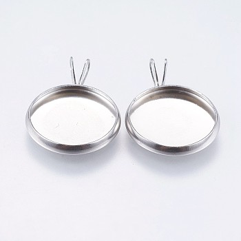 304 Stainless Steel Pendant Cabochon Settings, Plain Edge Bezel Cups, Flat Round, Stainless Steel Color, Tray: 14mm, 20.5x16x2mm, Hole: 2x3mm